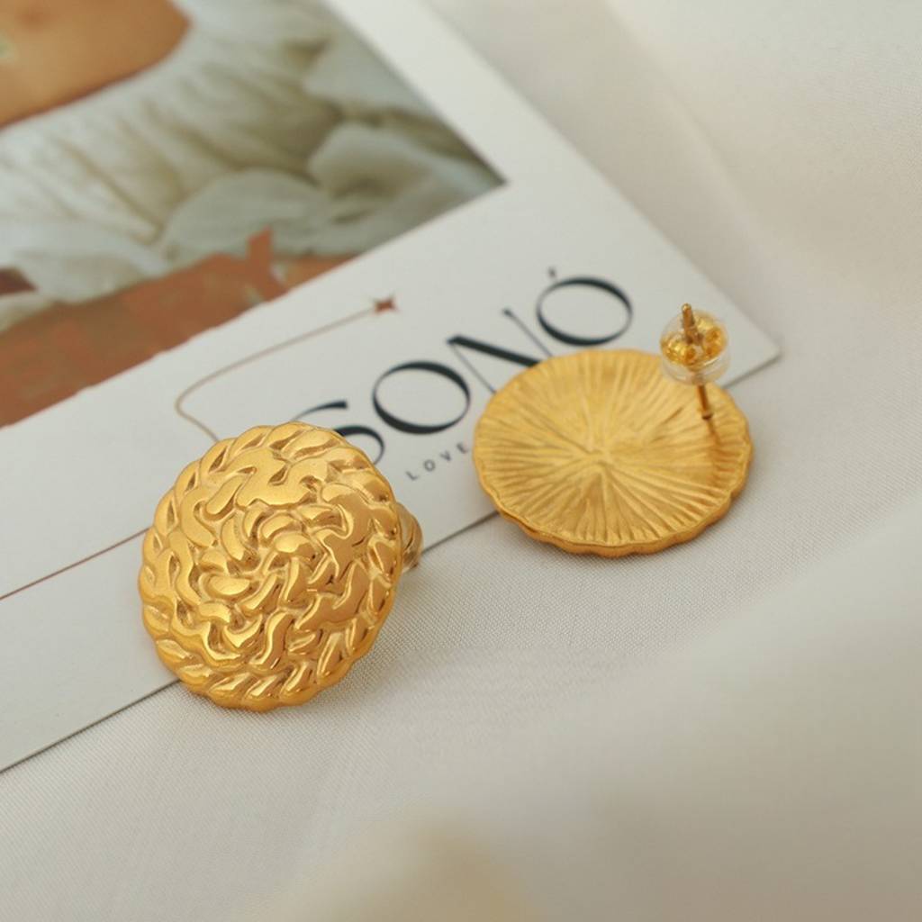 18K Plated Waterproof, Anti-Tarnish Round Hammered Stud Earrings : AOU0125E189G_22