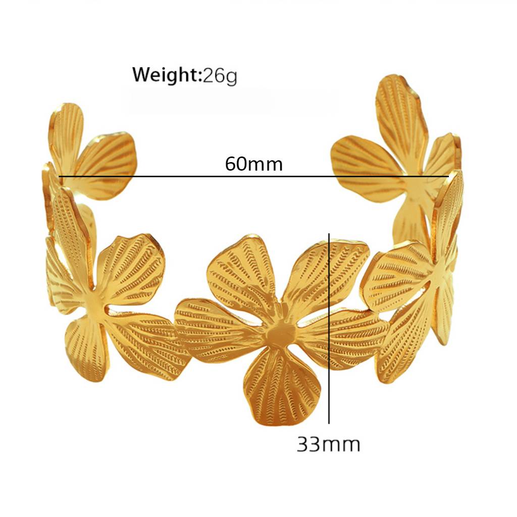 18K Plated Waterproof, Anti-Tarnish Chunky Floral  Cuff Bangle Bracelet : AOU0125B23G