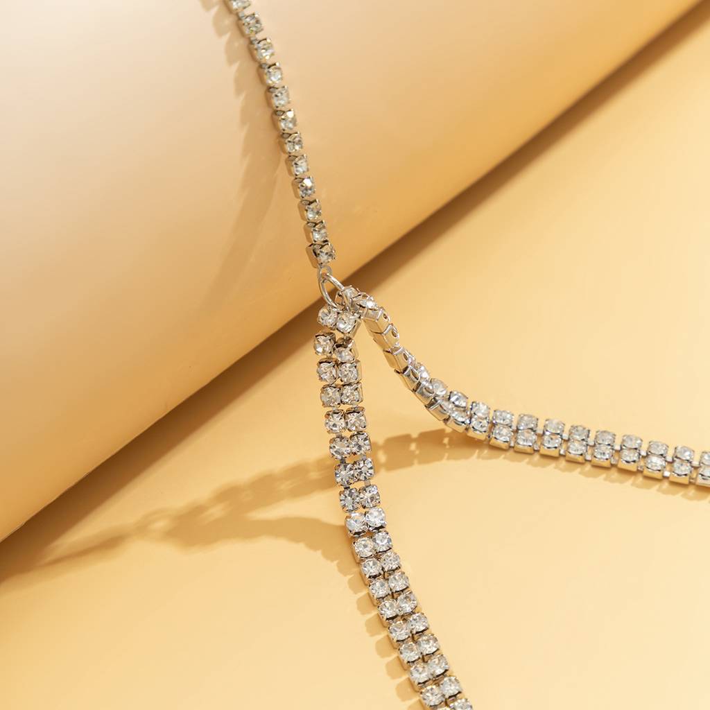 Silver Plated Thigh Chain With Rhinestones : ASX1224BJ191S