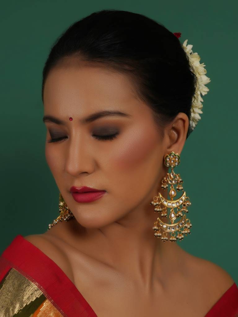 Long Falling Chand Kundan Earrings : RRAUG23-19