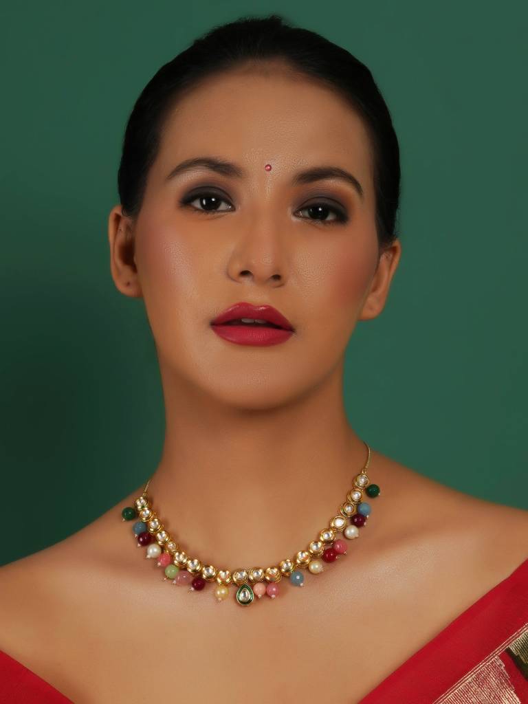 Multi Stone Round Kundan Necklace : RRAUG23-72