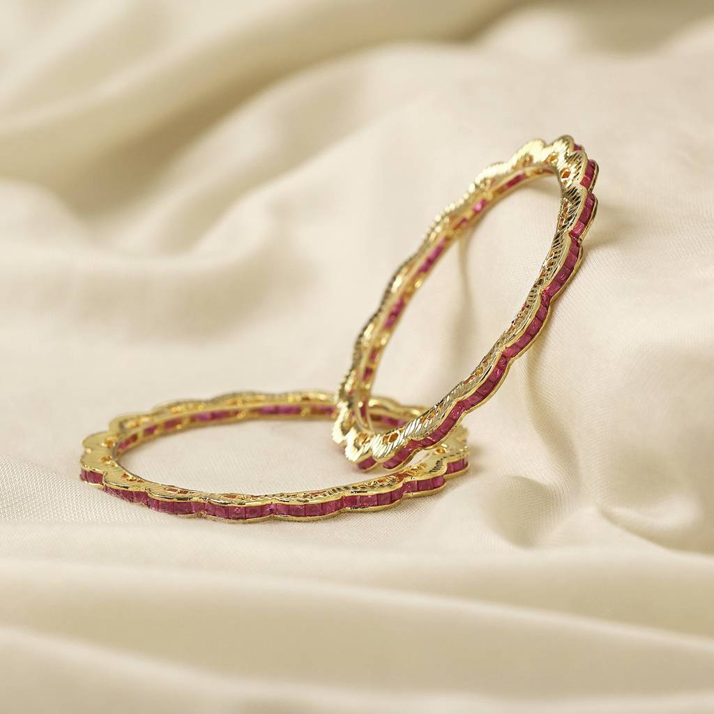 Floral Pink Stone 2 Bangles : OS018