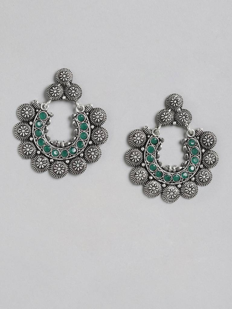 Firoza Oxidized Silver Toned Nemali Chandbaali : OXYCB708