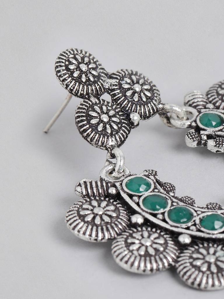 Firoza Oxidized Silver Toned Nemali Chandbaali : OXYCB708