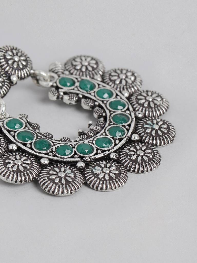 Firoza Oxidized Silver Toned Nemali Chandbaali : OXYCB708