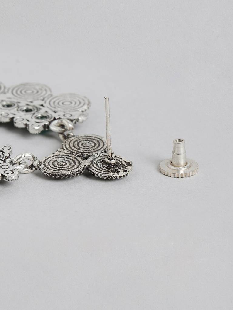 Firoza Oxidized Silver Toned Nemali Chandbaali : OXYCB708