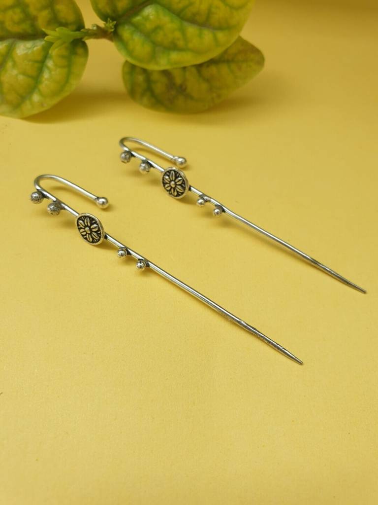 Firoza Oxidized Silver Toned Chakra Ear Cuffs : OXYCFF964