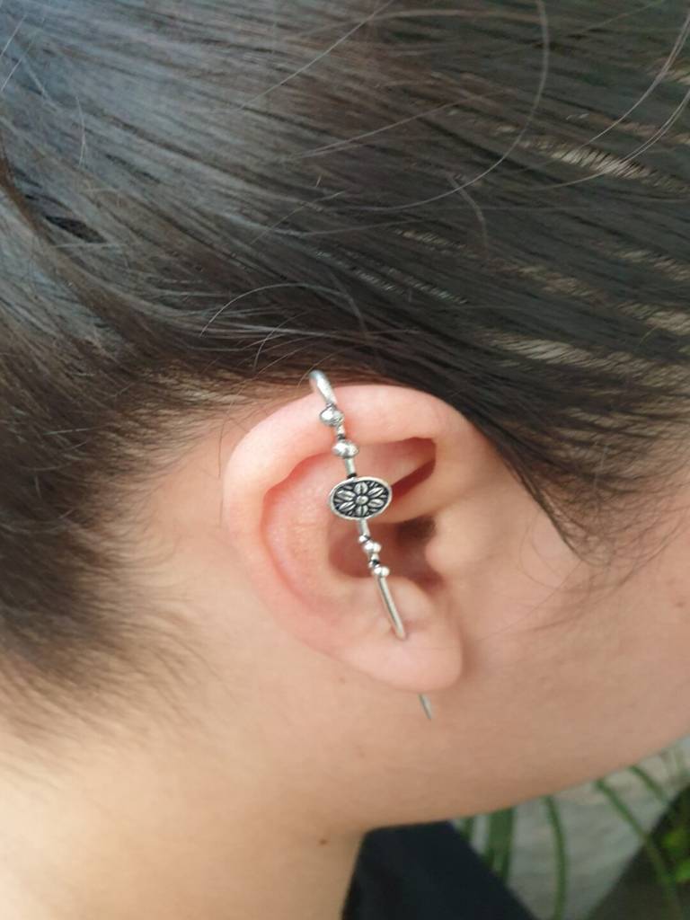 Firoza Oxidized Silver Toned Chakra Ear Cuffs : OXYCFF964