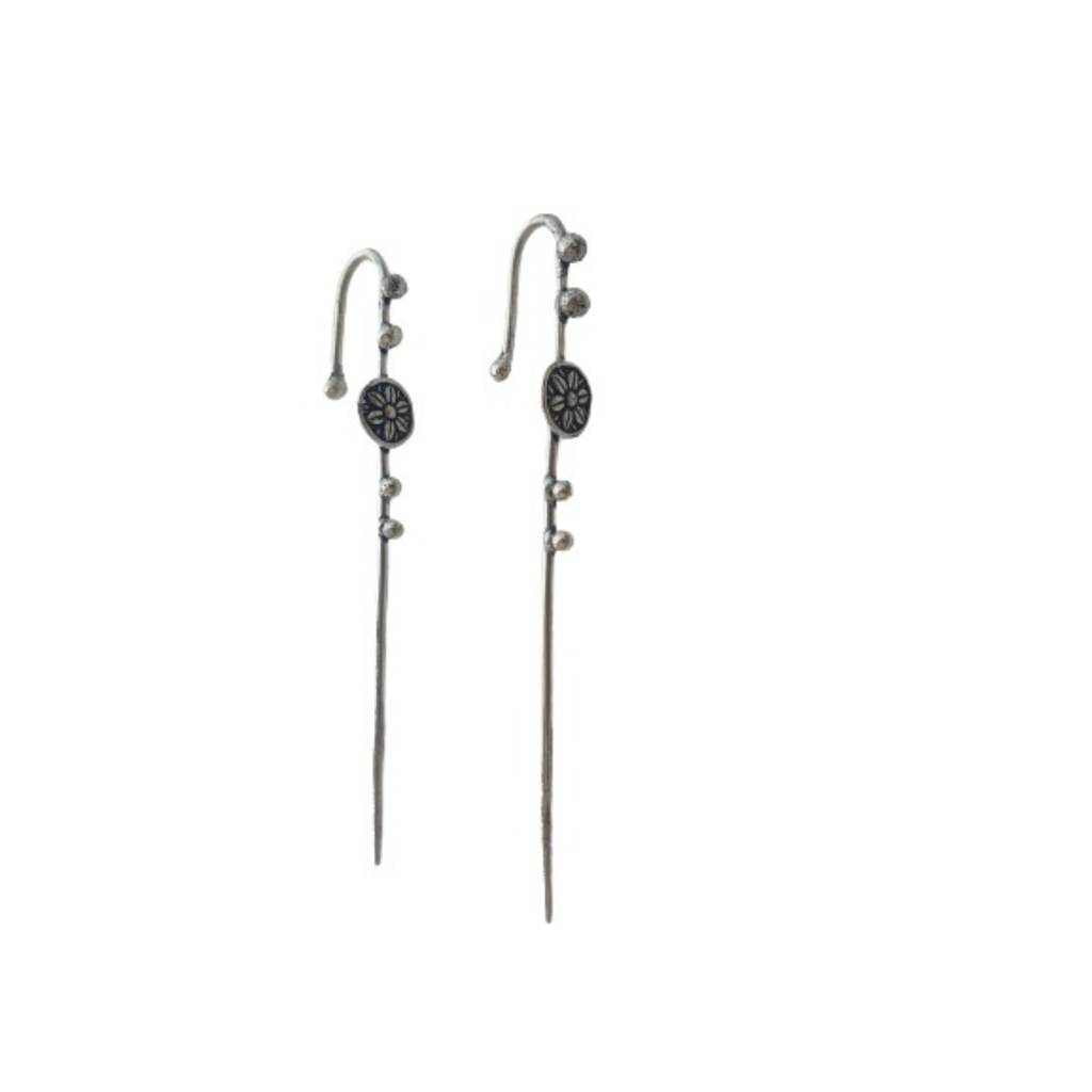 Firoza Oxidized Silver Toned Chakra Ear Cuffs : OXYCFF964