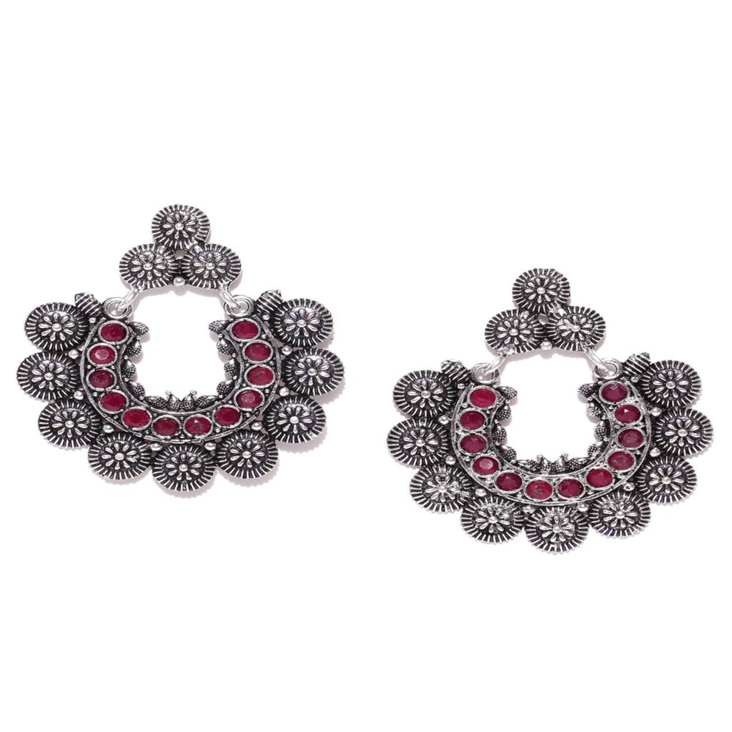 Firoza Oxidized Silver Toned Madhurya Maroon Chandbali : OXYEAR213