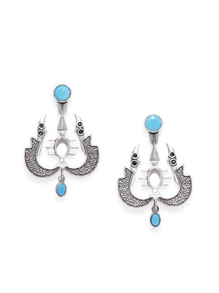 Firoza Oxidized Silver Toned Third Eye Earrings : OXYEAR787
