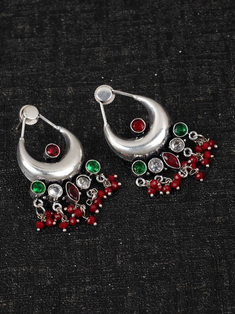 Firoza Oxidized Silver Toned Vrandra Hoop Earrings : OXYEAR789