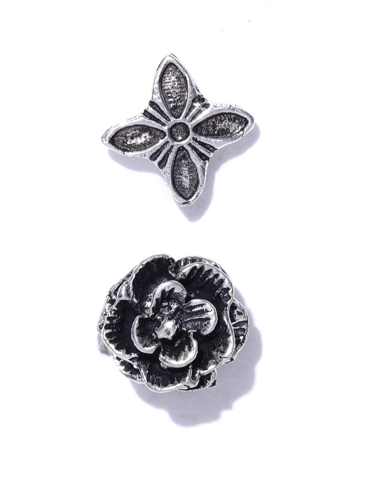 Firoza Oxidized Silver Toned Sadabahar Nosepins : OXYNPCOM416