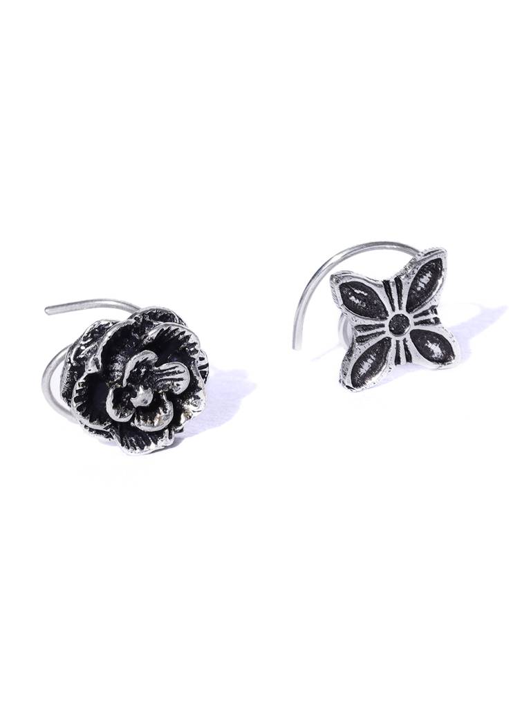 Firoza Oxidized Silver Toned Sadabahar Nosepins : OXYNPCOM416