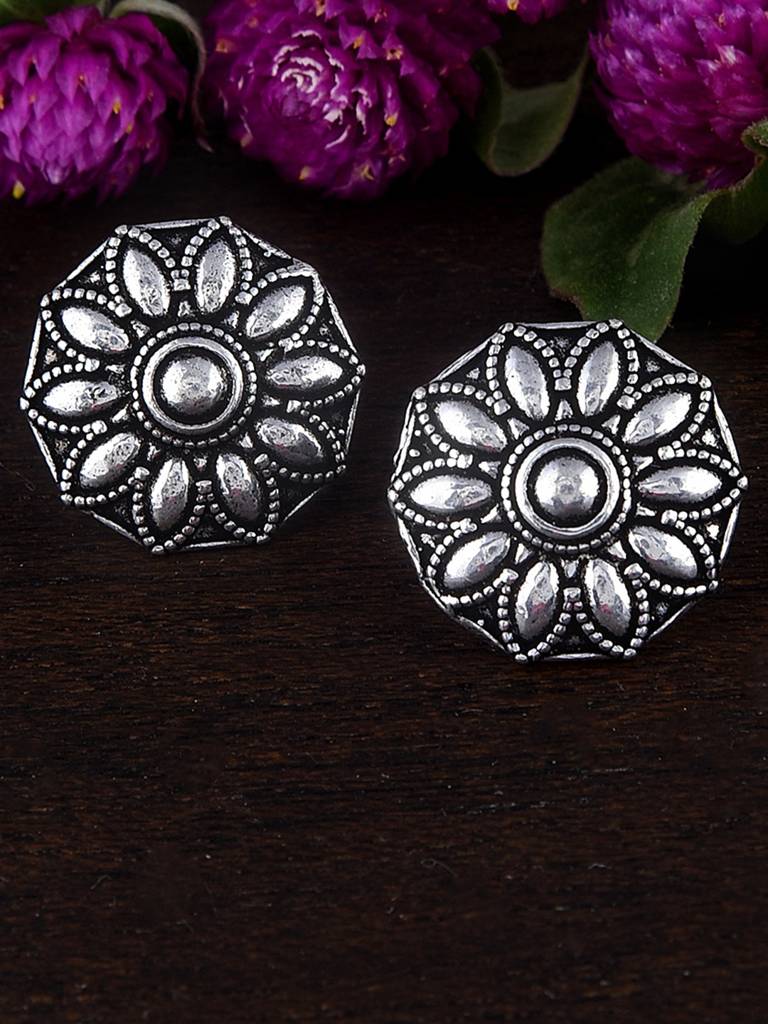 Firoza Oxidized Silver Toned Ananya Stud Earrings : OXYSD896