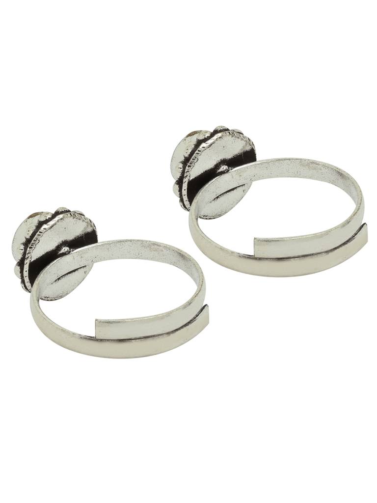 Firoza Oxidized Silver Toned Turquoise Circular Toe Ring : OXYTR198