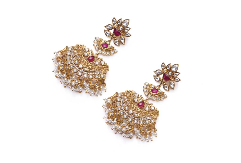 Gilded Crescent Bridal Earrings : 1026