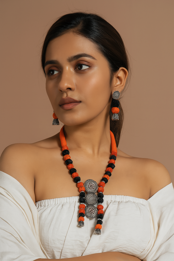 Fabric Beads Metal Work Necklace Set : ALT-JEW-krishna-11