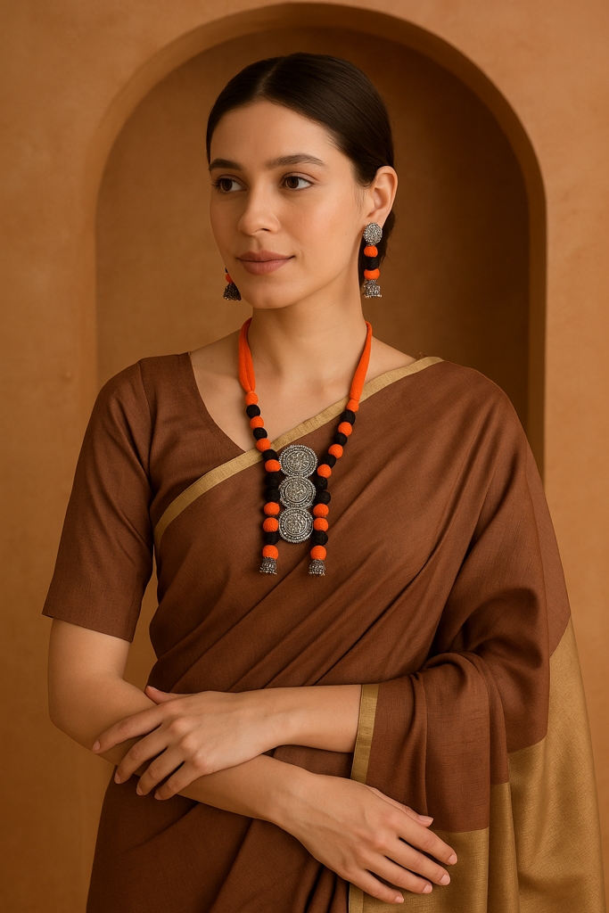 Fabric Beads Metal Work Necklace Set : ALT-JEW-krishna-11