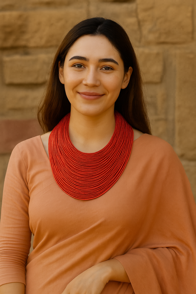 Orange Handmade Silk Threads Multi-Layer Statement African Choker Necklace : ALT-JEW-RWT-186
