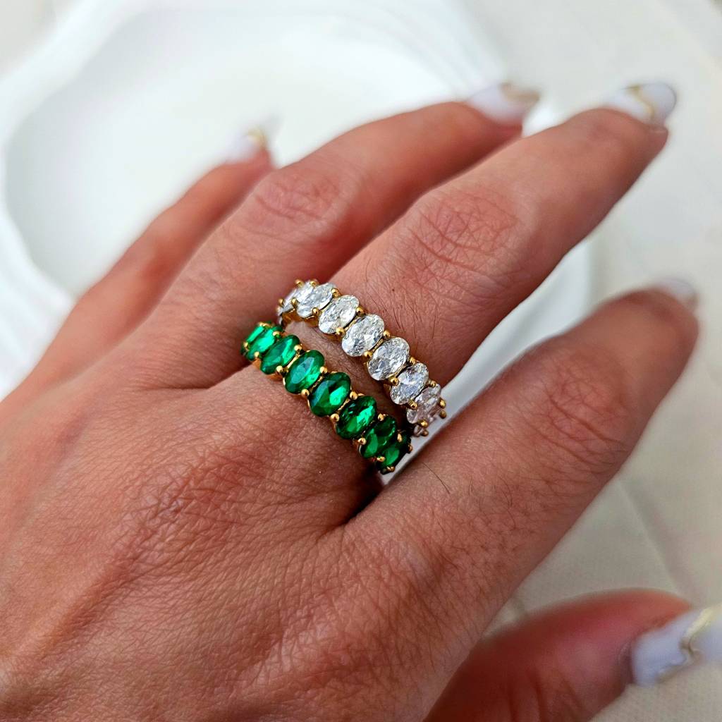 Oval Zircon 18K Gold Plated Band Ring : TAA-9708561105174-RING