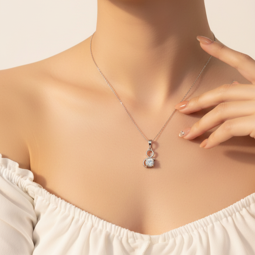 925 Sterling Silver Infinity Pendant Necklace With Sparkling Cubic Zirconia | Elegant Everyday & Gifting Jewelry For W : P131S