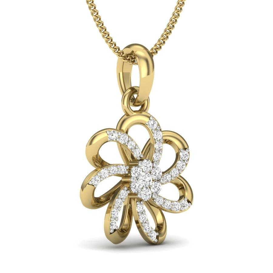 KuberBox 18K Yellow Gold Tipsy Flower Pendant