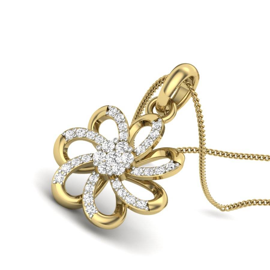 KuberBox 18K Yellow Gold Tipsy Flower Pendant