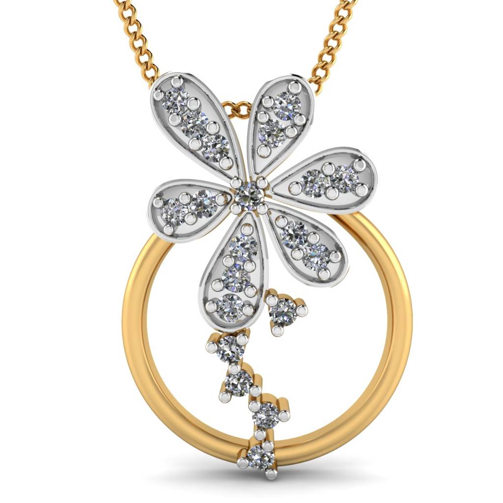 KuberBox 18K Yellow Gold Flower Sparkle Pendant