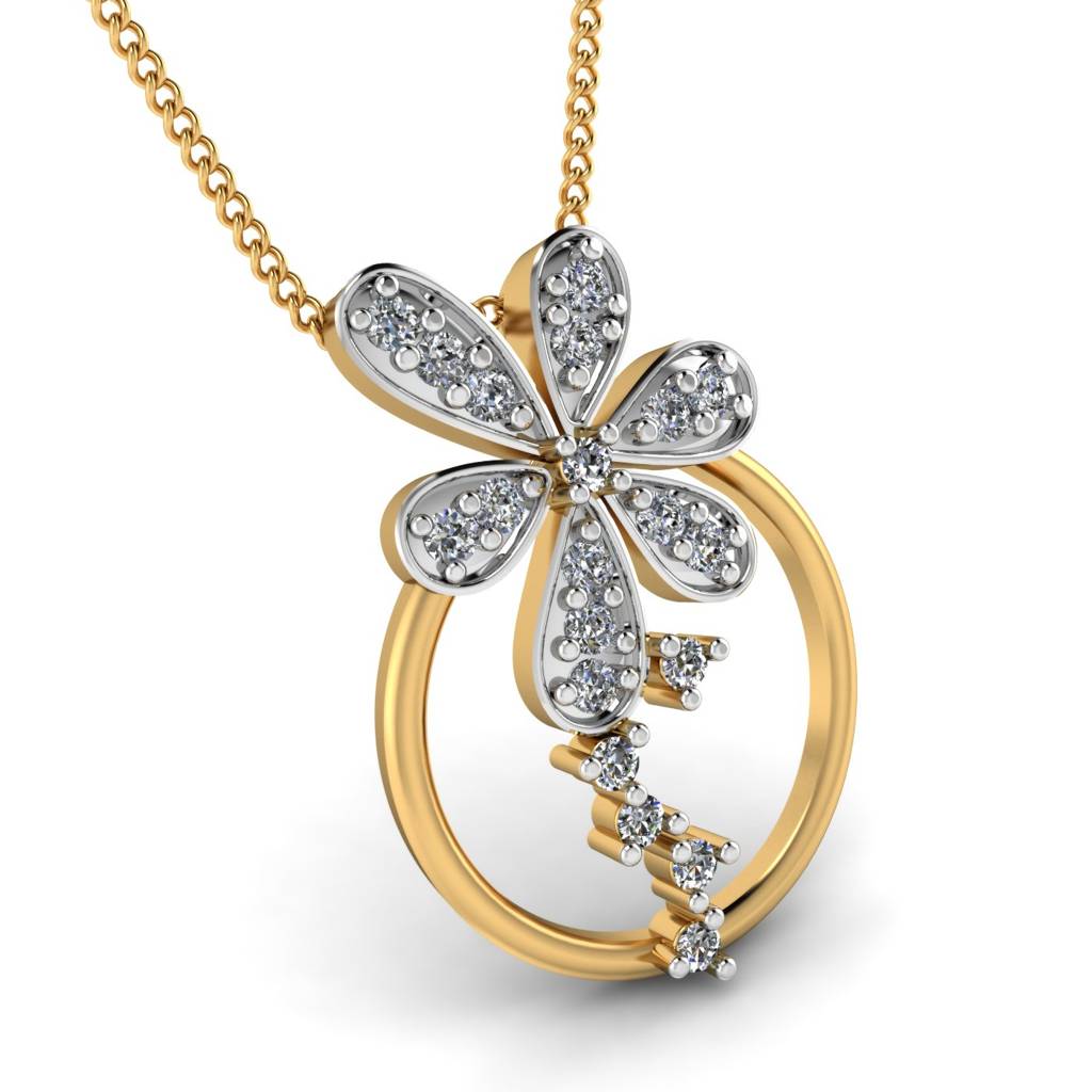 KuberBox 18K Yellow Gold Flower Sparkle Pendant