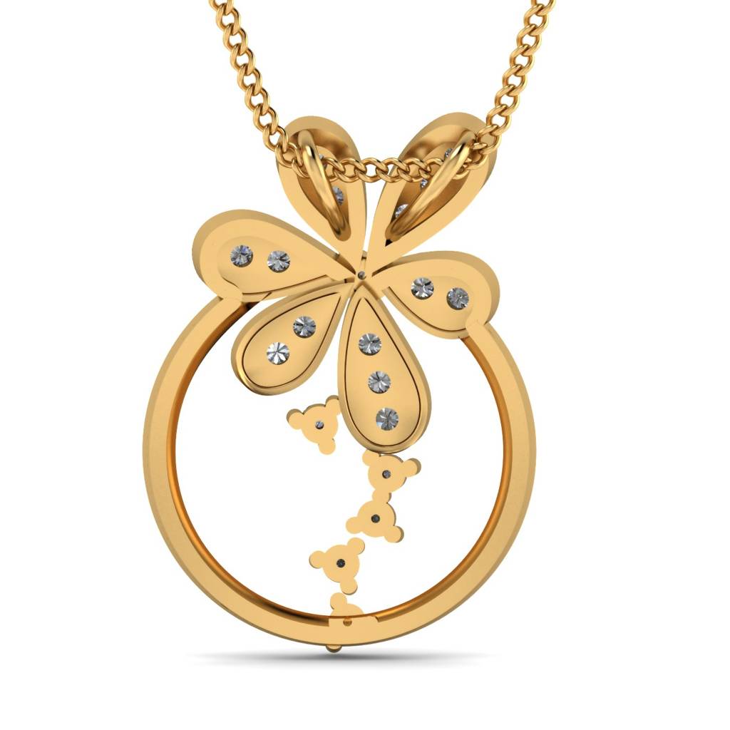 KuberBox 18K Yellow Gold Flower Sparkle Pendant