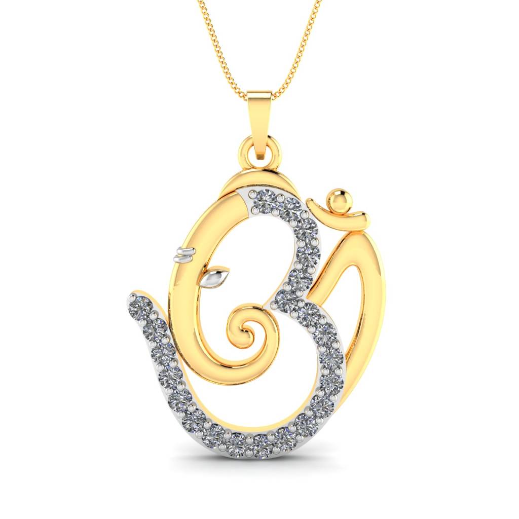 KuberBox 18K Yellow Gold Adbhut Ganesha Om Pendant