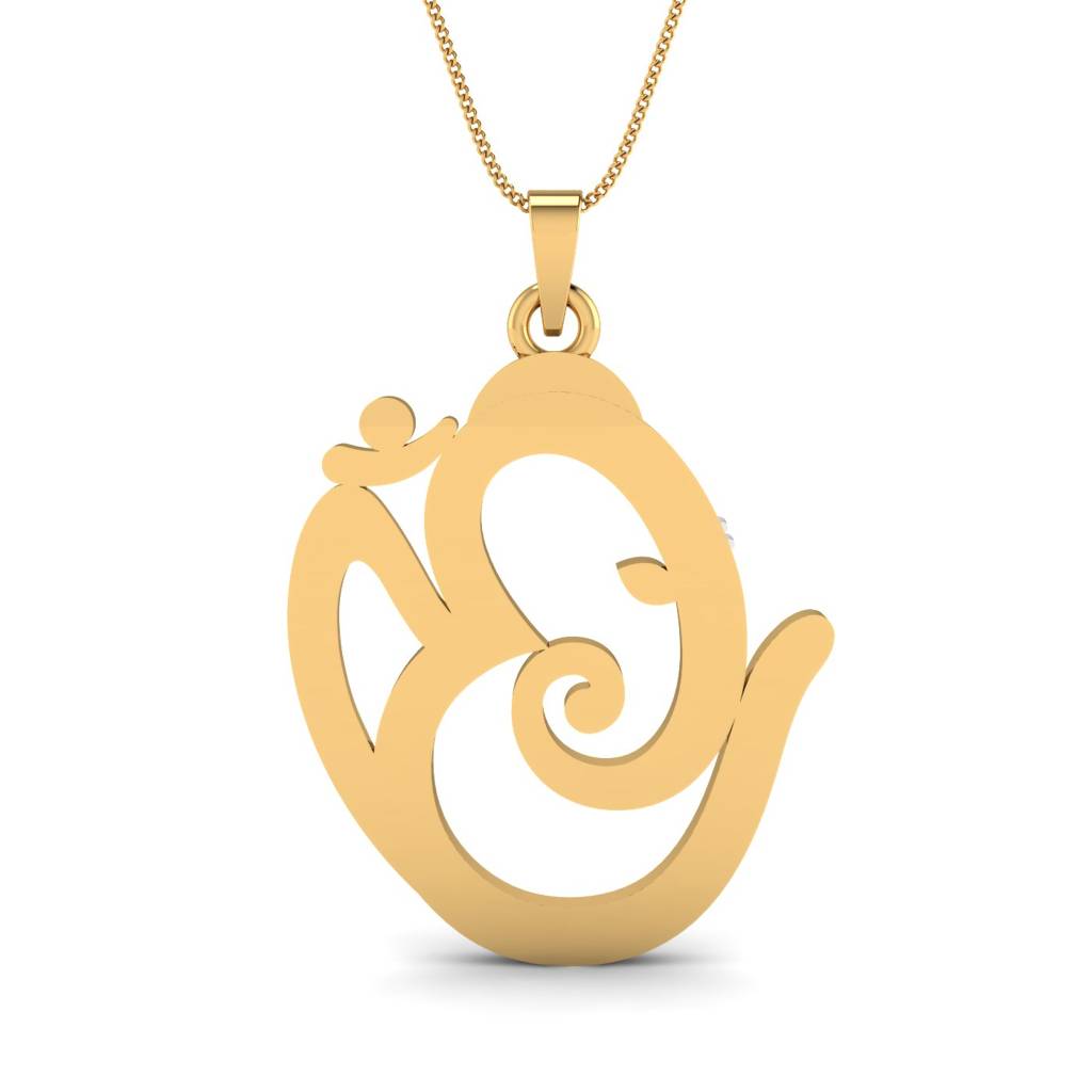 KuberBox 18K Yellow Gold Adbhut Ganesha Om Pendant