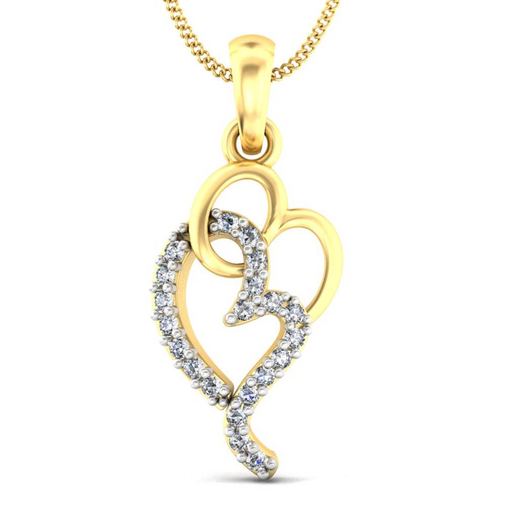 KuberBox 18K Yellow Gold Interlooping Hearts Gold Pendant