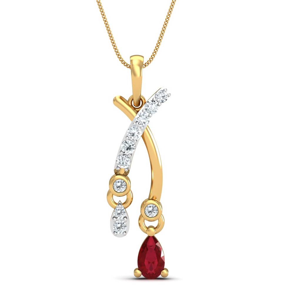 KuberBox 18K Yellow Gold Se Croiser Ruby Pendant