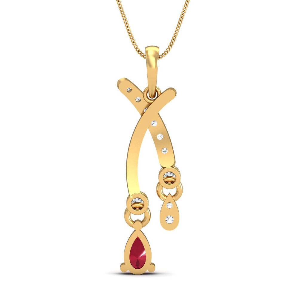 KuberBox 18K Yellow Gold Se Croiser Ruby Pendant