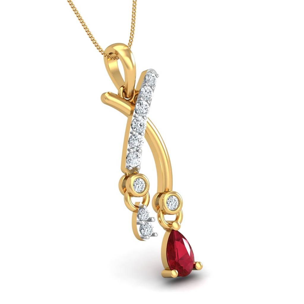KuberBox 18K Yellow Gold Se Croiser Ruby Pendant