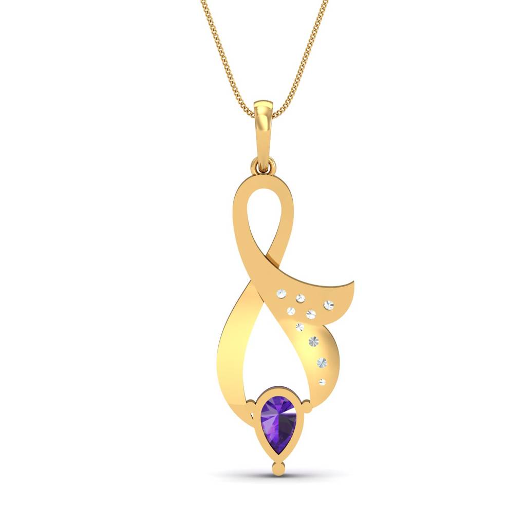 KuberBox 18K Yellow Gold Regal Amethyst Pendant