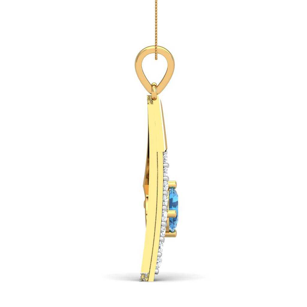 KuberBox 18K Yellow Gold Martinet Blue Topaz Pendant