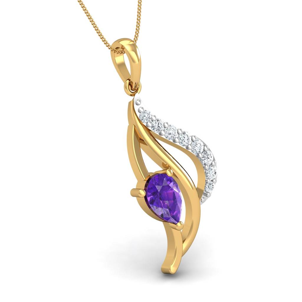 KuberBox 18K Yellow Gold Chivalric Amethyst Pendant