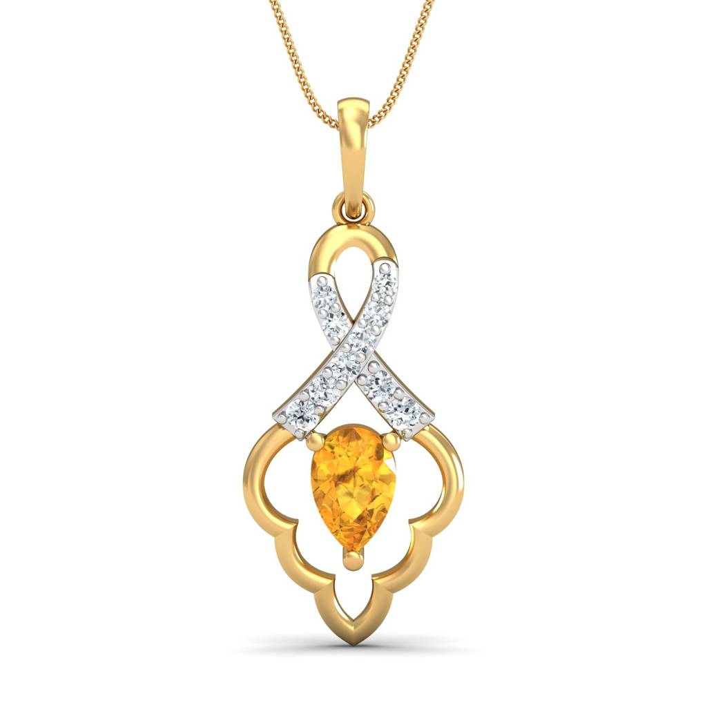 KuberBox 18K Yellow Gold Mediaeval Citrine Pendant