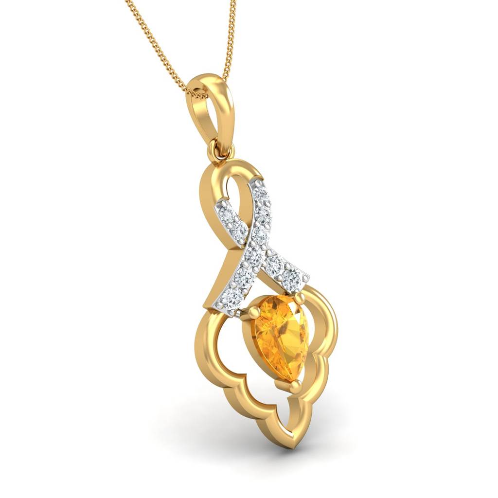 KuberBox 18K Yellow Gold Mediaeval Citrine Pendant