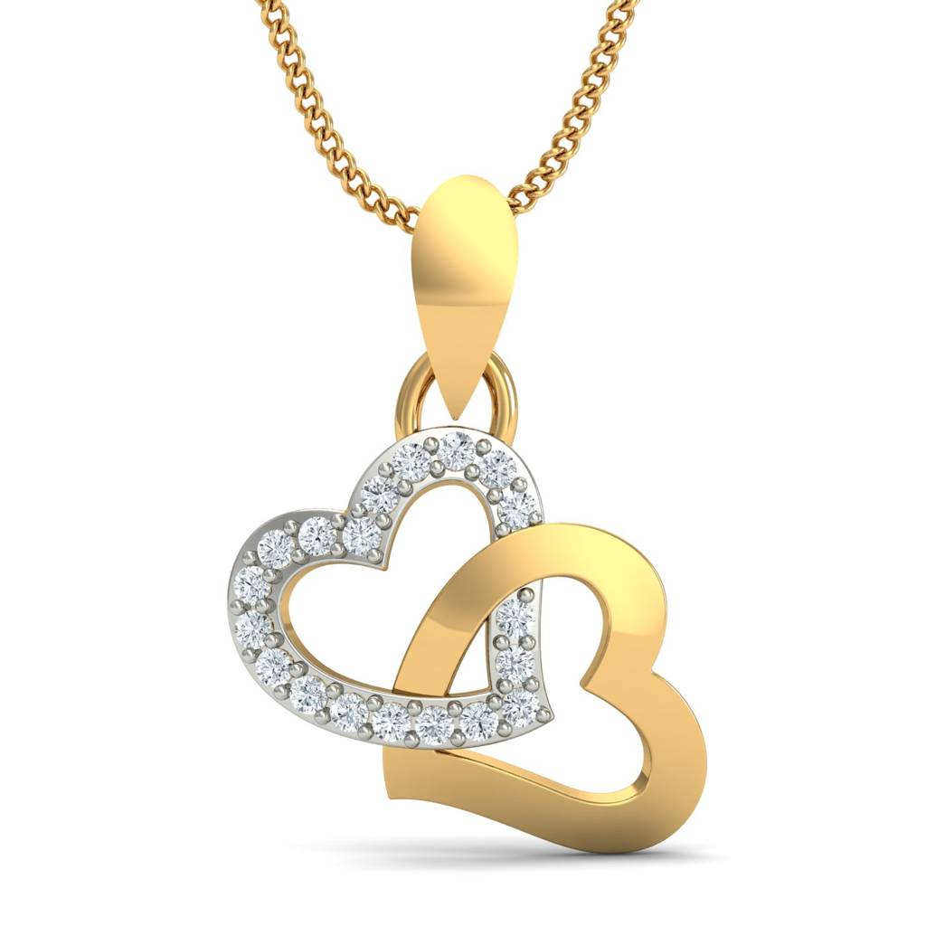 KuberBox 18K Yellow Gold Studded Heart Pendant