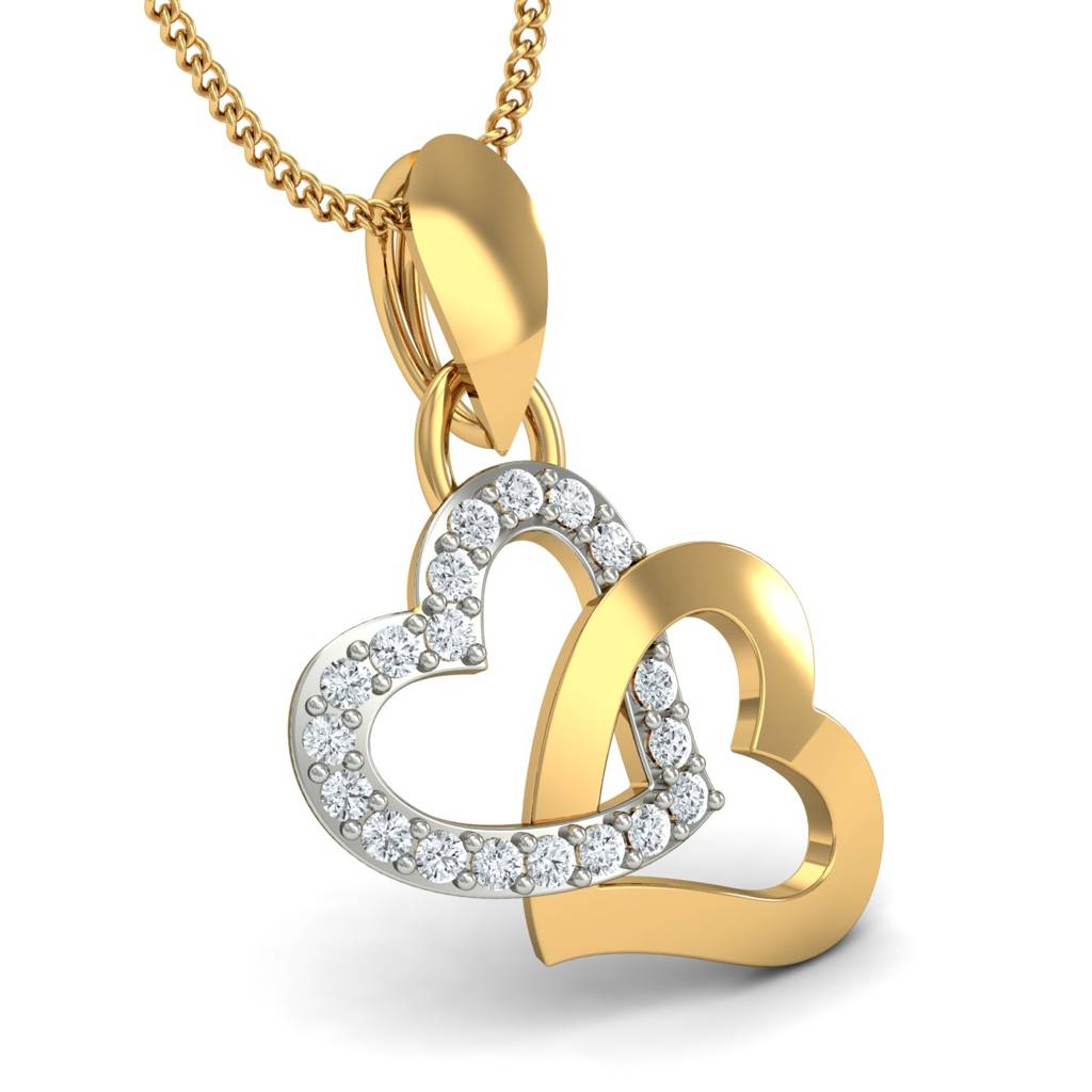 KuberBox 18K Yellow Gold Studded Heart Pendant
