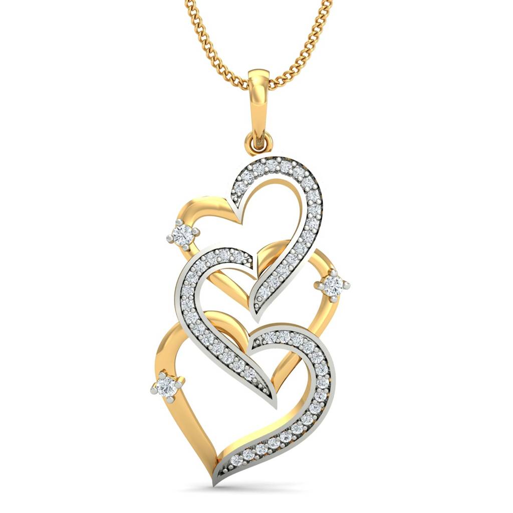 KuberBox 18K Yellow Gold Cascaded Heart Pendant