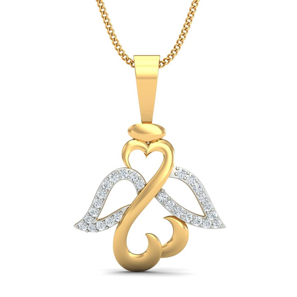 KuberBox 18K Yellow Gold Angel Wings Pendant