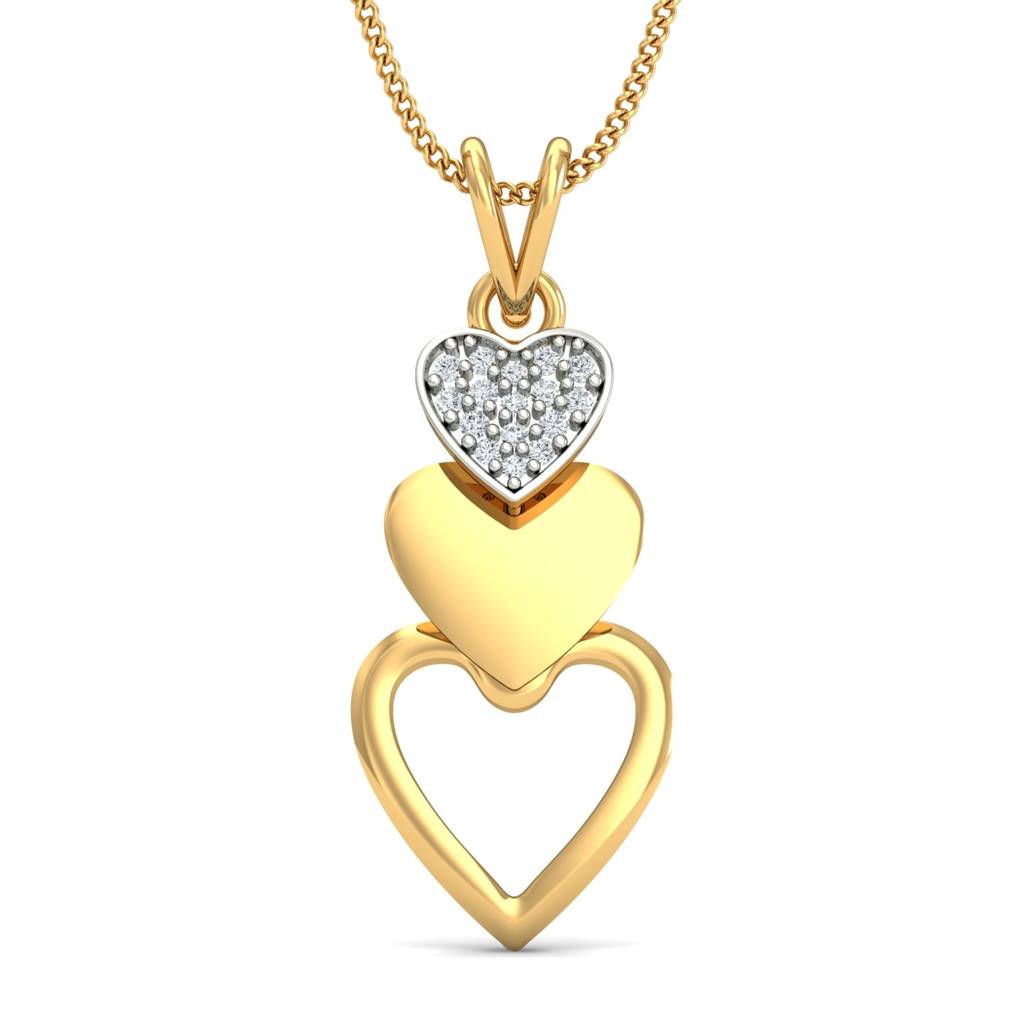 KuberBox 18K Yellow Gold Layered Heart Pendant