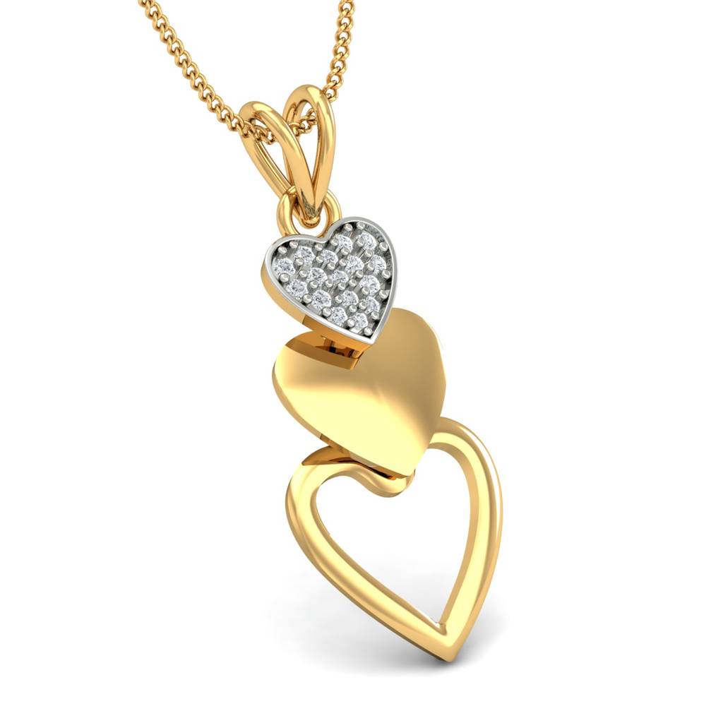 KuberBox 18K Yellow Gold Layered Heart Pendant