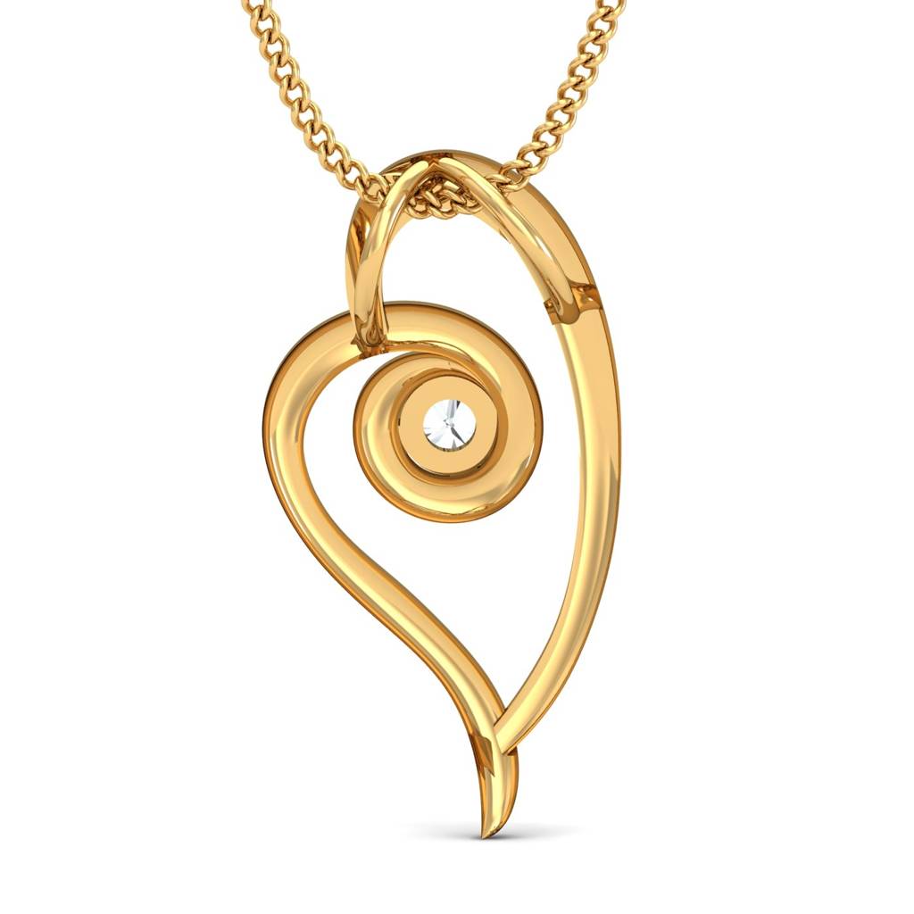 KuberBox 18K Yellow Gold Solo Diamond Heart Pendant