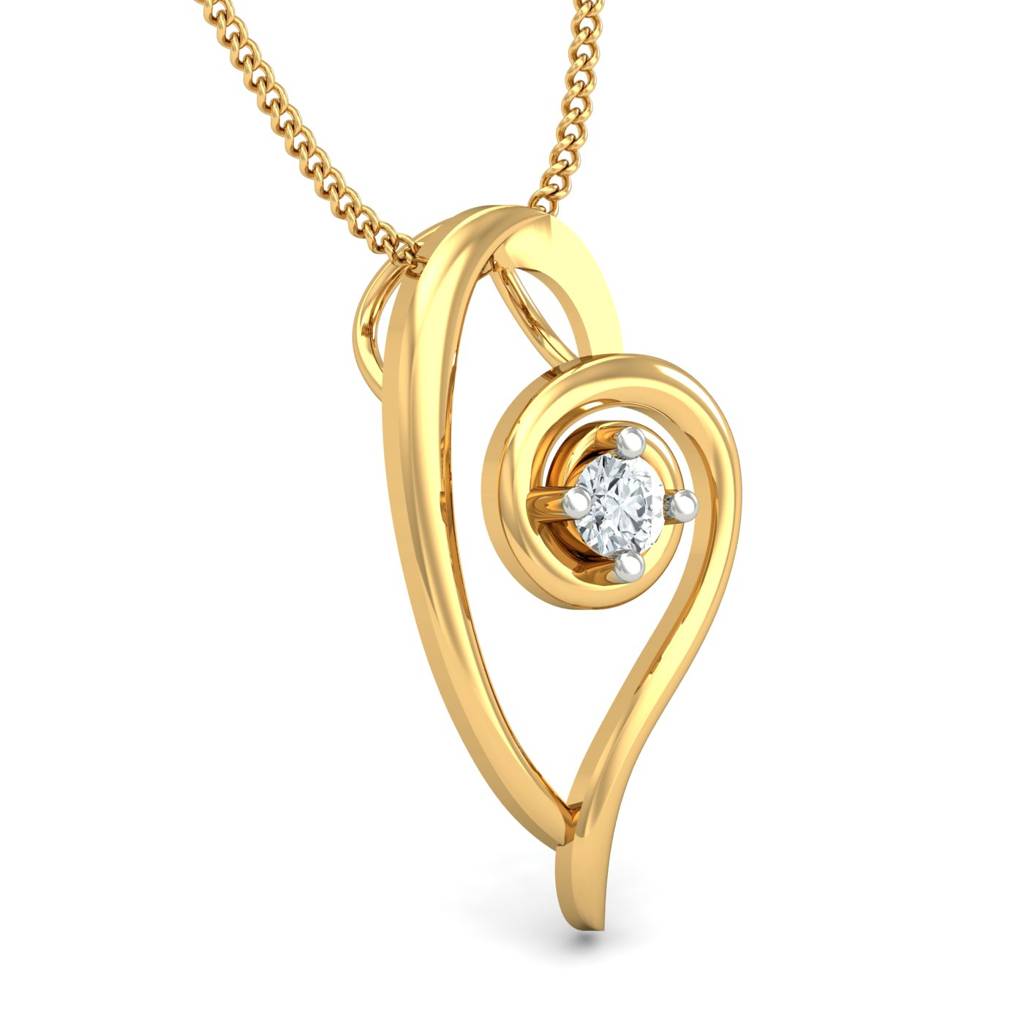 KuberBox 18K Yellow Gold Solo Diamond Heart Pendant